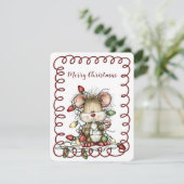 Cute Mouse Tangled in Christmas Lights シーズンカード (スタンド正面)