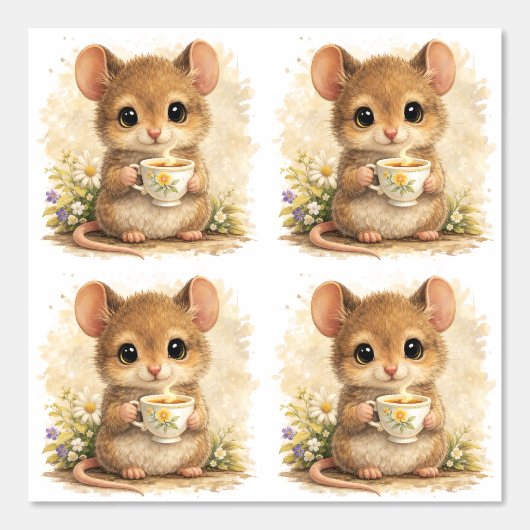 Cute Mouse Tea Pattern Wallpaper Nursery 壁紙 (正面)