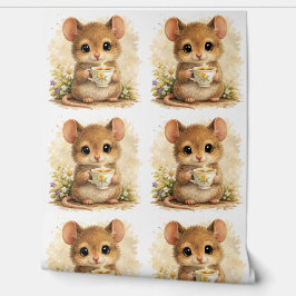 Cute Mouse Tea Pattern Wallpaper Nursery 壁紙