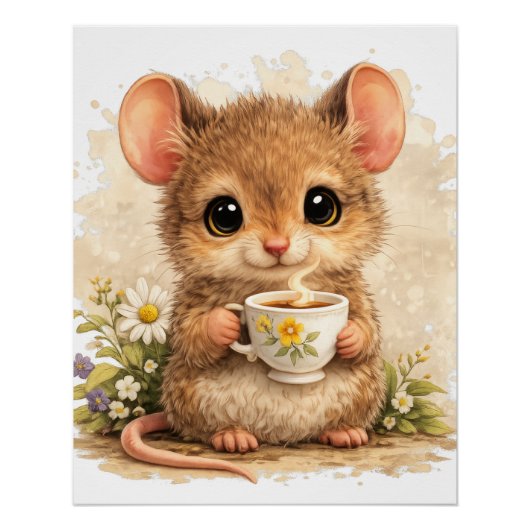 Cute Mouse Tea Poster Kawaii Animal ポスター (正面)