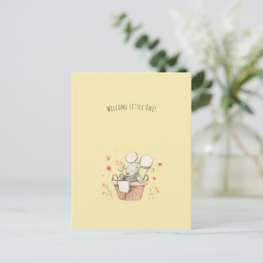 Cute Mouse With Flowers Welcome New Baby Card ポストカード (スタンド正面)