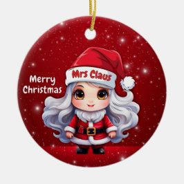 Cute Mrs Santa Claus Character Berry Red Snowy🎄 セラミックオーナメント