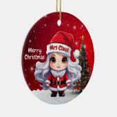 Cute Mrs Santa Claus Character Berry Red Snowy🤶🎄 セラミックオーナメント (右)
