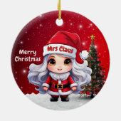 Cute Mrs Santa Claus Character Berry Red Snowy🤶🎄 セラミックオーナメント (裏面)