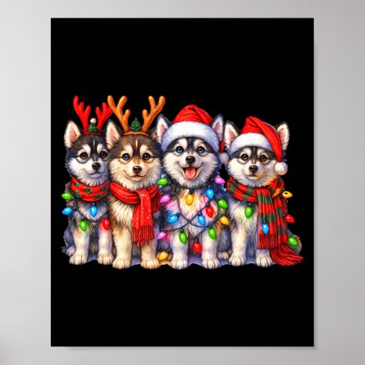 Cute Msky Christmas Dogs With Lights Long Sleeve ポスター (正面)