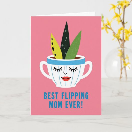 Cute Mug Of Plants Hello Card カード (黄色い花)