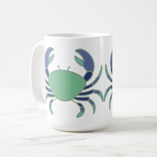 Cute mug with blue and green crab design コーヒーマグカップ (正面左)