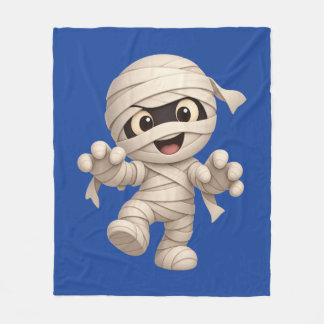 Cute Mummy Halloween Cartoon Illustration フリースブランケット