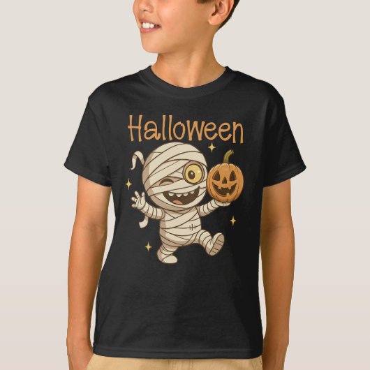 Cute Mummy Halloween Kids boy Tシャツ (正面)