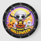 Cute Mummy Happy Halloween  ラージ壁時計 (正面)
