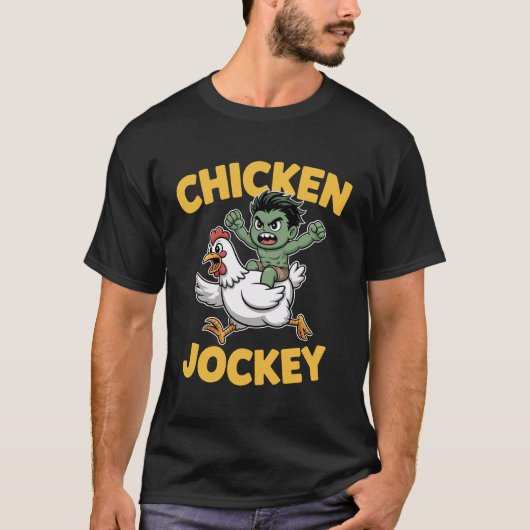 Cute Muscular Green Kid Riding Chicken – Chicken J Tシャツ (正面)