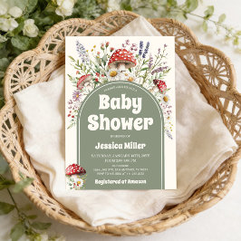 Cute Mushroom Watercolor Baby Shower Invitation 招待状