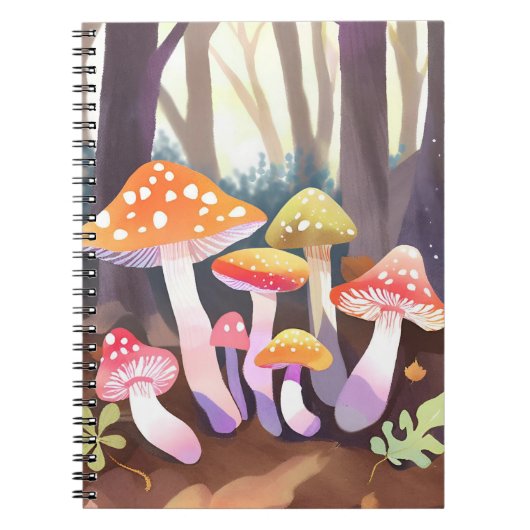 Cute Mushrooms | Watercolor Forest ノートブック (正面)