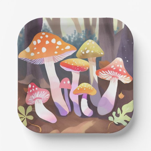 Cute Mushrooms | Watercolor Forest ペーパープレート (正面)