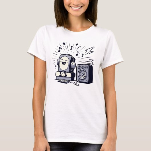 Cute Music Lover: Fun Cartoon T-Shirt Design Tシャツ (正面)