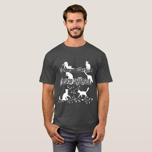 Cute Music Lover Piano Cat Playing On Musical Note Tシャツ (正面フル)