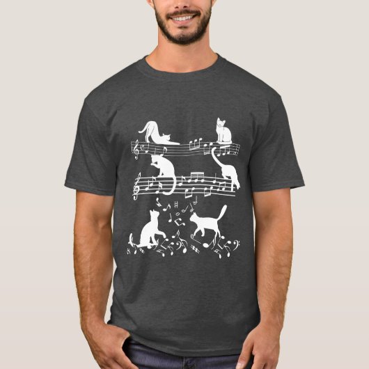 Cute Music Lover Piano Cat Playing On Musical Note Tシャツ (正面)