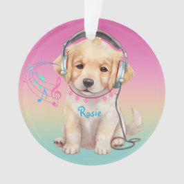 Cute Music Loving Golden Retriever Personalized オーナメント