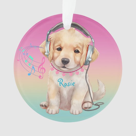 Cute Music Loving Golden Retriever Personalized オーナメント (正面)