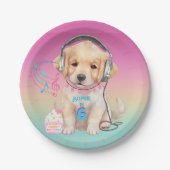 Cute Music Loving Golden Retriever Personalized ペーパープレート (正面)