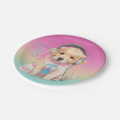Cute Music Loving Golden Retriever Personalized ペーパープレート (アングル)