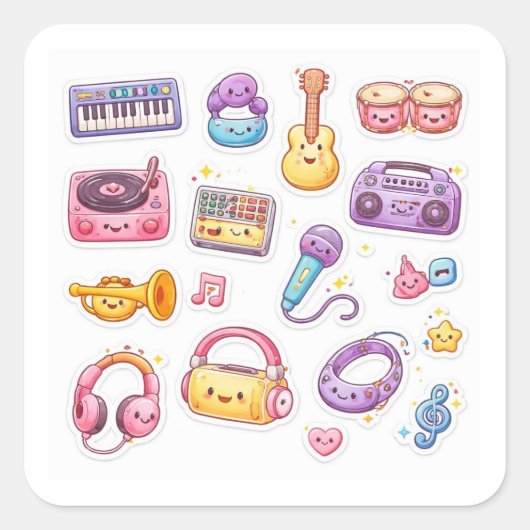 Cute Music Study Stickers Sheet スクエアシール (正面)