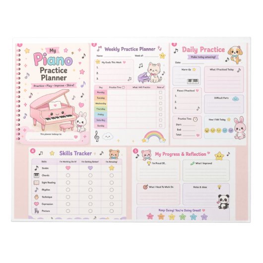 Cute Music-Themed Fridge Organization Planner ノートパッド (正面)