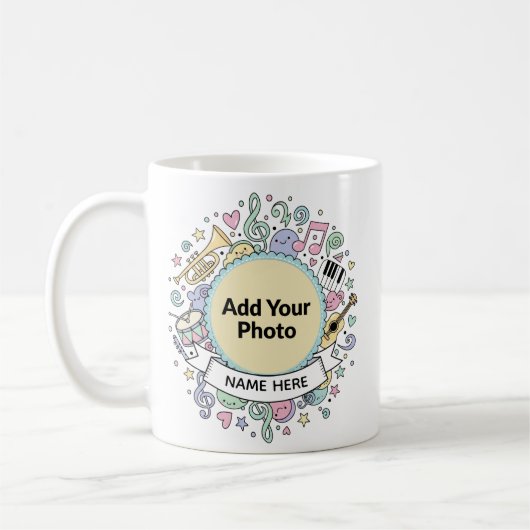 Cute Musical Doodles Kids Custom Photo Name Mug コーヒーマグカップ (左)