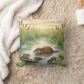 Cute Muskrat And Pups River and Lake Animals  クッション (ブランケット)