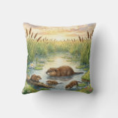 Cute Muskrat And Pups River and Lake Animals  クッション (裏面)