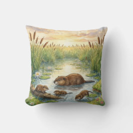 Cute Muskrat And Pups River and Lake Animals  クッション