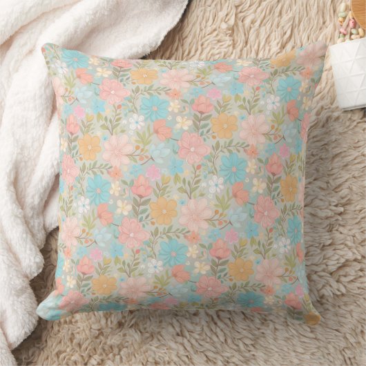 Cute muted pastel floral pattern クッション (ブランケット)