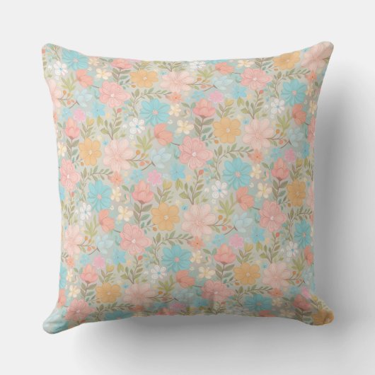 Cute muted pastel floral pattern クッション (裏面)