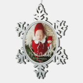 Cute My First Christmas Newborn Baby Photo スノーフレークピューターオーナメント (右)