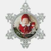 Cute My First Christmas Newborn Baby Photo スノーフレークピューターオーナメント (正面)