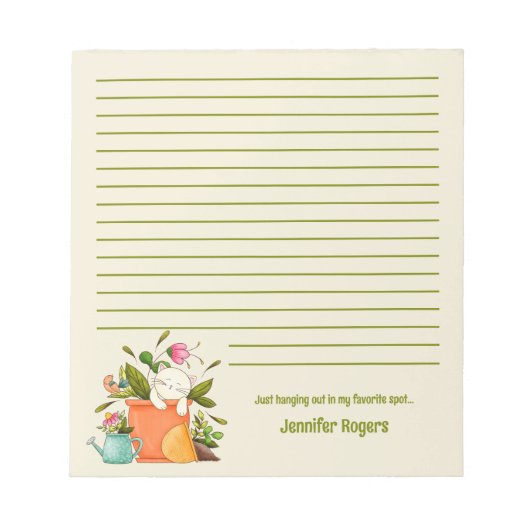 Cute Napping Cat and Plants ノートパッド (正面)