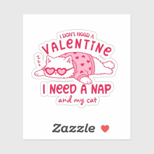 Cute Napping Cat Funny Custom Valentine シール (シート)