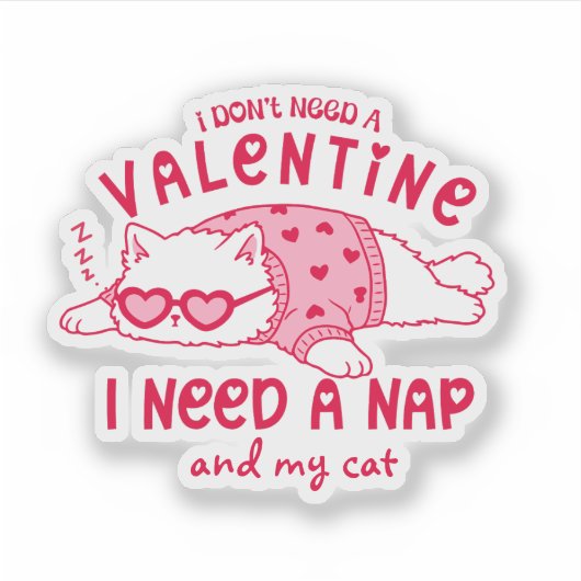 Cute Napping Cat Funny Custom Valentine シール (正面)