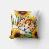 Cute Napping Kitten and Sunflowers クッション (正面)