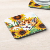 Cute Napping Kitten and Sunflowers コースター (左側)