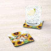 Cute Napping Kitten and Sunflowers コースター (右側)