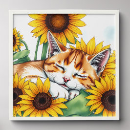 Cute Napping Kitten and Sunflowers 貼ってはがせるフォトタイル