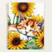 Cute Napping Kitten and Sunflowers Personalized プランナー手帳 (正面)