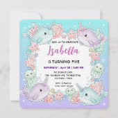 Cute Narwhal fish Pattern Watercolor Under the Sea セーブザデート (正面)