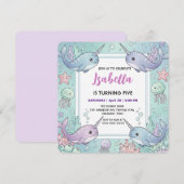 Cute Narwhal fish Pattern Watercolor Under the Sea セーブザデート (正面/裏面)