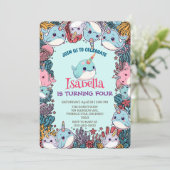 Cute Narwhal fish Pattern Watercolor Under the Sea 招待状 (スタンド正面)