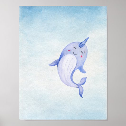 Cute Narwhal Ocean Nautical Nursery Poster ポスター (正面)