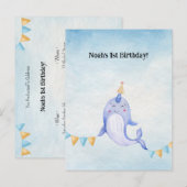 Cute Narwhal Ocean Theme Narwal Birthday Invite ポストカード (正面/裏面)