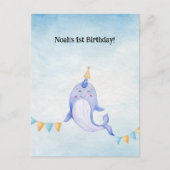 Cute Narwhal Ocean Theme Narwal Birthday Invite ポストカード (正面)