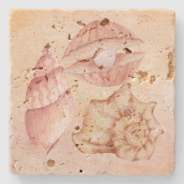 Cute nautical background seashell Pink ストーンコースター